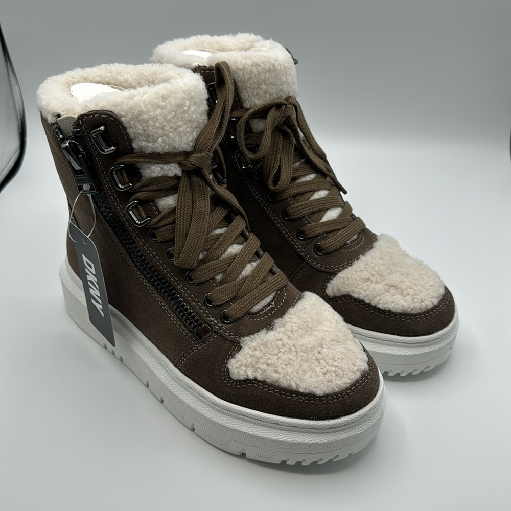 DKNY Women's Miri Lace-Up Zipper High-Top Sneakers brown *